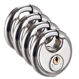 Pack of 4X Keyed Disc Padlock 4-Pack Heavy Duty Locks Stainless Steel Keyed-Alike Padlocks Waterproof Outdoors Lock with 3/8 Inch Shackle 2-3/4 Inch Wide Body