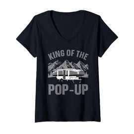 Womens Funny Pop Up Camper Art For Men Dad Pop Up Trailer Camping V-Neck T-Shirt