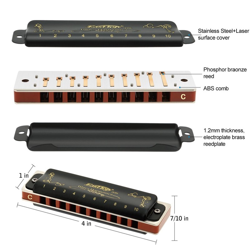 East top Harmonica Key of C 10 Holes 20 Tones