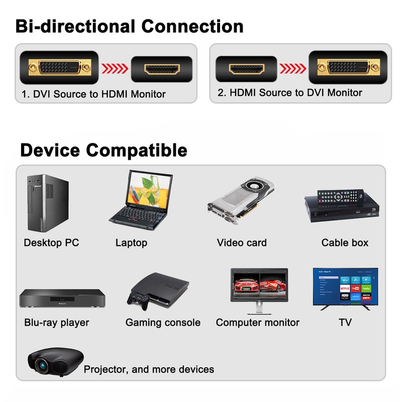 DTECH DVI to HDMI Adapter DVI Male to HDMI Female
