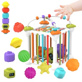 Juguete clasificador de forma de bebé para niños de 1 año de edad, juguete sensorial con bandas elásticas, contenedores sensoriales Montessori para bebés de 1 a 3 años, juguetes de aprendizaje de desarrollo para contenedores sensoriales para niños pequeñ