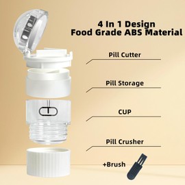 4-in-1 Pill Crusher and Pill Cutter,Pill Crusher Fine Powder,Pill Cutter for Small or Large Pills,Vitamins, Tablets, Stainless Steel Blade, Removable Drinking Cup