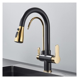 Matte Black Filtered Crane for Kitchen Pull Out Spray 360 Rotation Water Filter Tap Three Ways Sink Mixer Kitchen Faucet (Color : Type A-Black Gold)