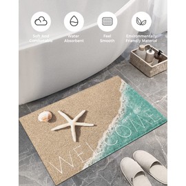 Chees D Zone Coastal Beach Bath Rug Fluffy Shag Area Rug,Ocean Starfish Shells Ultra Soft Shaggy Carpet,Teal Sea Water Welcome Floor Door Mats for Bedroom Living Room Bathroom Nursery 24x35IN
