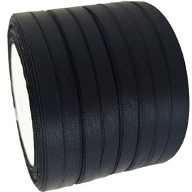 Satin Ribbon 1/4 inch for Gift Wrapping 200 Yards Assorted Thin Fabric Bow Ribbons for Crafts & Hair 6mm Skinny Solid Flower Bouquet Ribbon Bulk for Christmas-Party & Home Decoration (39 Black)