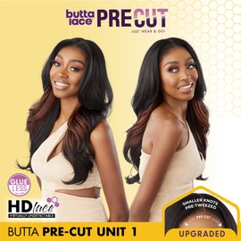 Sensationnel Butta lace precut wigs - unit 1 glueless extra wide 5 inch deep parting synthetic pre tweezed smaller knot hairline (SH/CHESTNUT)