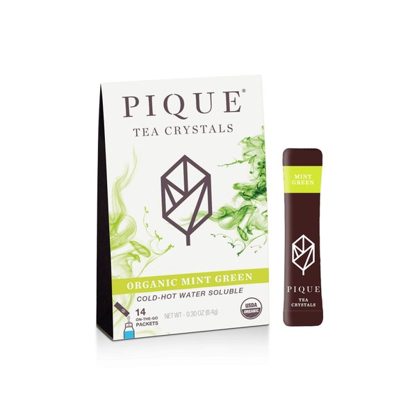 Pique Tea Organic Mint Sencha Green Tea Crystals - Immune Support, Gut Health, Fasting - 14 Single Serve Sticks (Pack of 1)