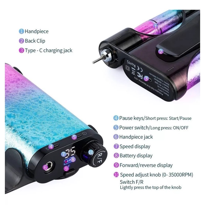 ForeverLily 35000rpm Pulidor Esmeril Eléctrico Taladro De Uñas Rosa