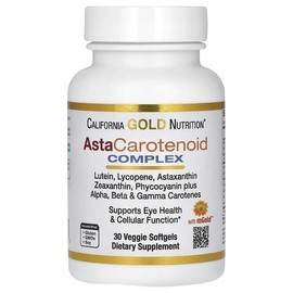 California Gold Nutrition, containing astaxanthin complex, lutein, lycopene, astaxanthin, and vitamin A, 30 veggie softgels / California Gold Nutrition (캘리포니아골드뉴트리션), 아스타카로티노이드 복합체, 루테인, 라이코펜, 아스타잔틴, 비타민A 함유, 베지 소프트젤 30정