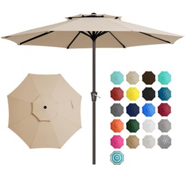 JEAREY 11' 2-Tiers Patio Umbrellas Outdoor Table Market Umbrella w/Crank, 8 Sturdy Ribs, UV Protection Waterproof Sunproof(Beige)