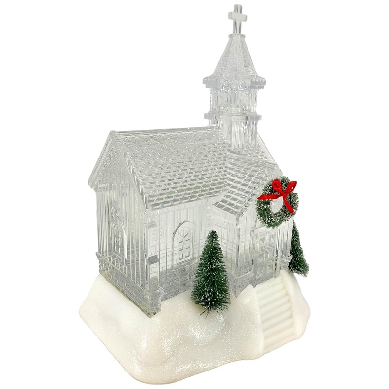 Gerson 2660080 Battery Operated Lighted Holiday Spinning Water Globe Church,