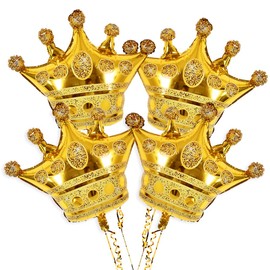 Vuzvuv 4 Pcs Crown Balloons 24 Inch Gold Crown Shaped Foil Mylar Balloons for Anniversary,Baby Shower,Wedding,Girls Birthday Decorations