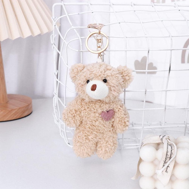 Galepromot Brown Bear Pink Heart Plush Stuffed Keychain For Backpack,