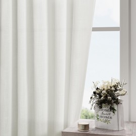 Off White Curtain 102 inches Long 2 Panels Set for Living Room Sliding Glass Door Back Tab Modern Farmhouse Coastal Decor Lightweight Cotton Textured Semi Sheer White Linen Curtains for Bedroom
