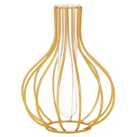 Nordic Simple Glass Clear Vase with Iron Art Frame for Hydroponic Planter, Metal Flower Vase Test Tube Pot Decorative Bottles Centerpieces for Wedding Home Décor (Gold,Gourd)