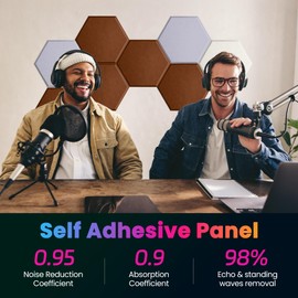 Sonic Acoustics Self-Adhesive 12 Pack Hexagon Acoustic Panels, 14" X 12" X 0.4" High Density Sound Absorbing Panels Sound Proof Insulation Beveled Edge Studio Treatment Tiles