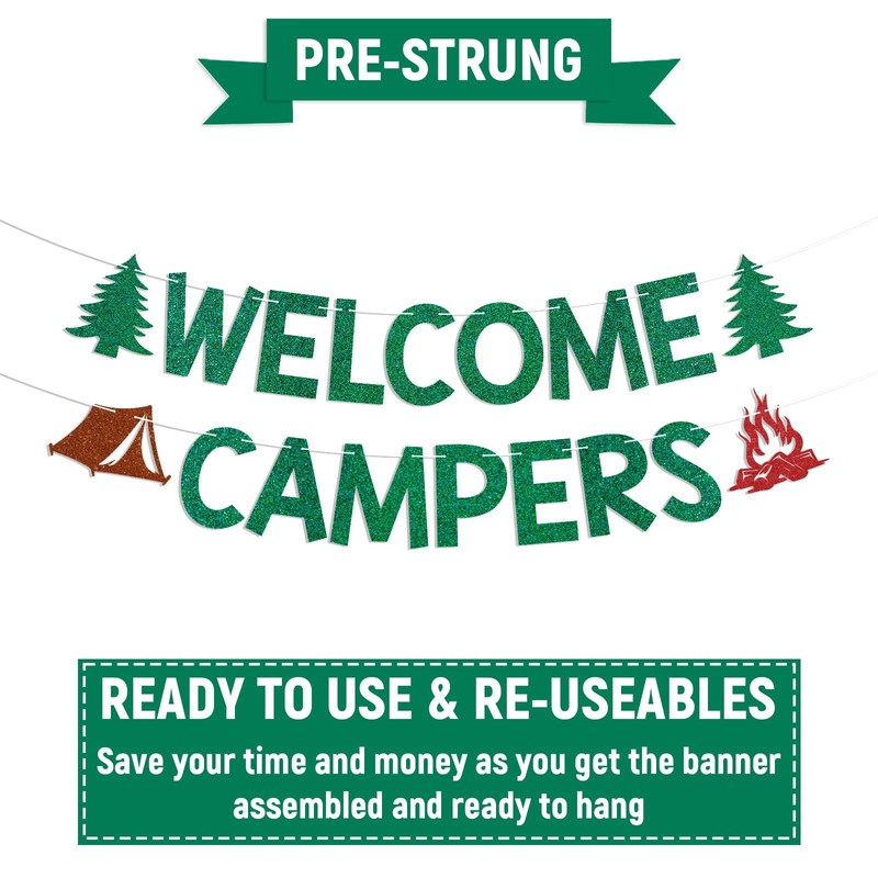 Welcome Campers Banner - Camping Theme Birthday Bachelorette Party Decor,
