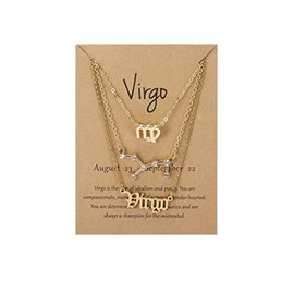 3 Pcs Constellation Zodiac Layer Necklaces Retro 14K Gold Plated 12 Constellation Pendant Necklace Exquisite Letter Horoscope Old English Zodiac Sign Jewelry Birthday Gift for Women - Virgo