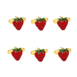 MSUIINT 6 Pcs Strawberry Napkin Rings, Metal Summer Fruit Napkin Ring Holder, Red Fruit Meal Buckle, Strawberry Napkin Button for Dinner Party Banquet Christmas Birthday