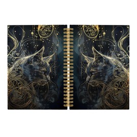 Pugwak Cat Journal Notebook - Mystical Golden Kitty Aesthetic Notebooks College Ruled for Work School, Cats Mom Lady Gifts for Lovers Women, Cat Office Supplies, Hardcover Spiral Notebook 5.5"x8.3"