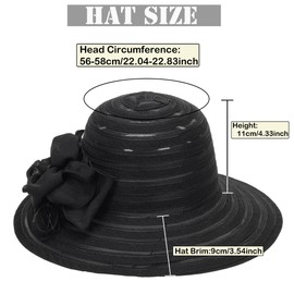 Wide-Brim Kentucky-Organza-Derby-Hat for Women Lady Tea Party Fascinators Cap Church Wedding Cap with Flower Black
