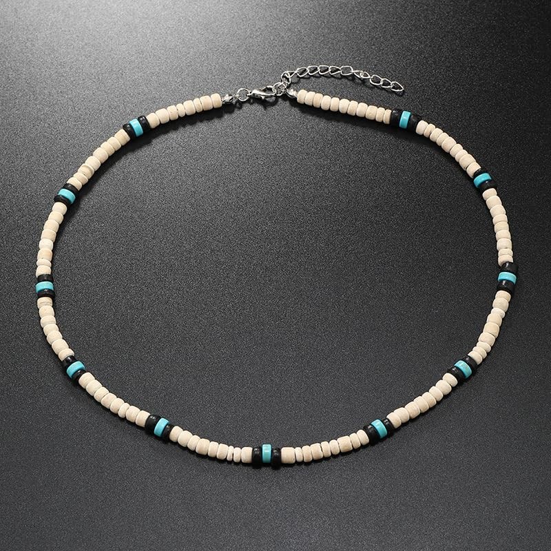 Fuqimanman2020 Puka Shell Necklace Summer Beach Surfer Seashell Necklace White+Black