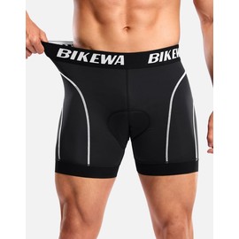 Bikewa Men's Cycling Underwear with Anti-Slip Leg Grips 4D Padded Bike Shorts MTB Liner for Bicycle Biking Riding(Black/White,L)