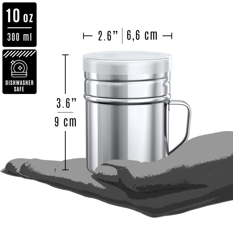 CUSINIUM 10oz Stainless Steel Salt Pepper Dredge Shaker - with