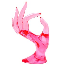 PHILSP Ring holder Mannequin Ok Hand Finger Glove Ring Bracelet Bangle Jewelry Display Stand Holder Pink