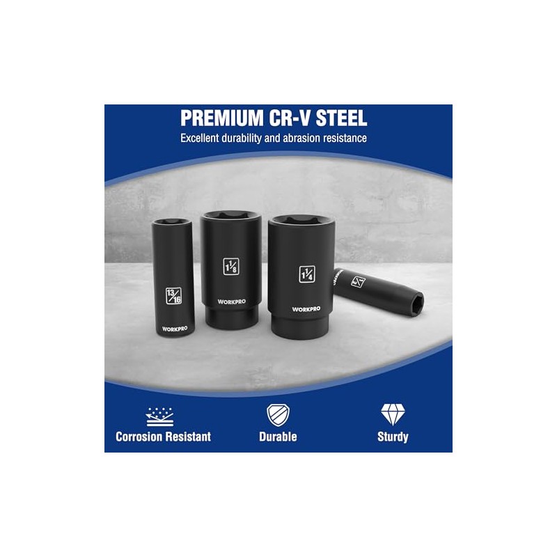 WORKPRO 14-Piece 1/2＂ Drive Deep Impact Socket Set, 6-Point Impact