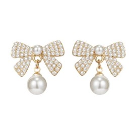 Bow Tie Style Faux Pearl Earrings for Women Elegant Bowknot Statement Wedding Cocktail Party Dangle Drop Earrings - Bowknot Pearl