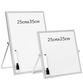 DOEWORKS Small Magnetic Whiteboard Desktop Whiteboard, Portable Drywipe Whiteboard Easel Reminder Board for Home, School, Office, 25 * 25cm