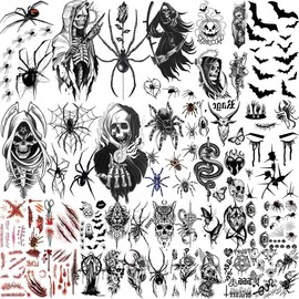 Teens 36 Sheets Large Black Arm Temporary Tattoos For Men Forearm Women Thigh, Half Sleeve Animals Lion Tiger Wolf Temp Tattoo Stickers Adults, Death Skull Compass Flower Fake Tattoos That Look Real Durable  Teens:_36pcs/set (WST01)