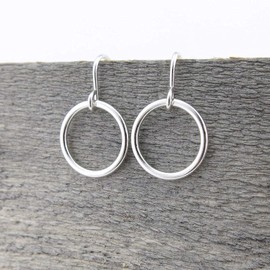 Small Sterling Silver Open Circle Hoop Earrings Delicate Everyday Dangle Drop 7/8" Inch