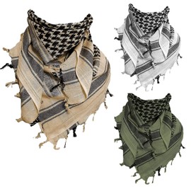 MILSPEC SURPLUS 3 Pack 100% Cotton Shemagh Scarf Arab Keffiyeh Military Desert Head Neck Wrap (Set of 3 - Beige/Black - Black/White - Ollive/Black)