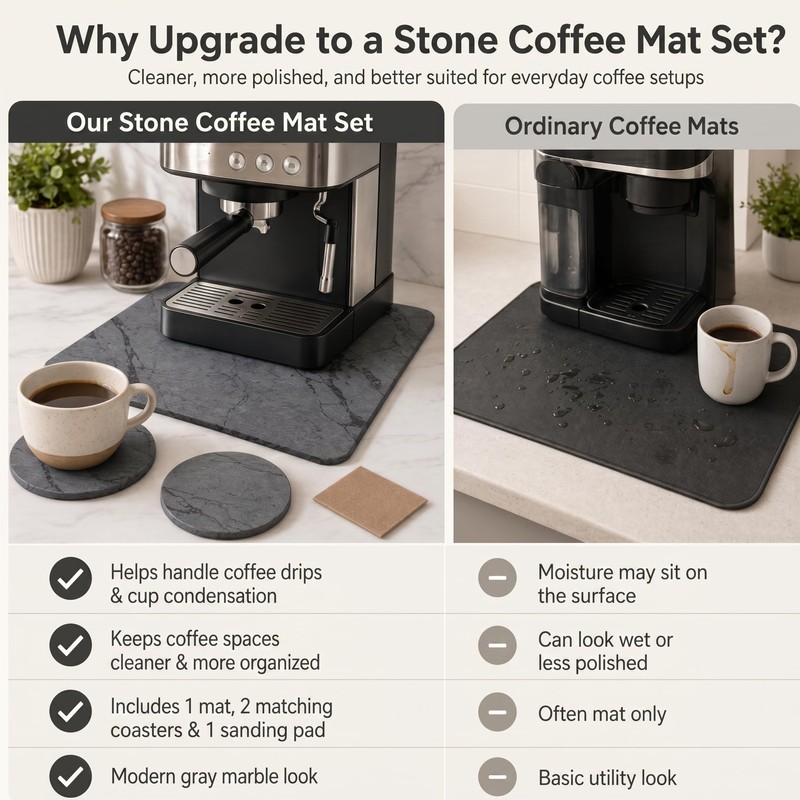 Stone Coffee Bar Mat for Countertop, Diatomaceous Earth