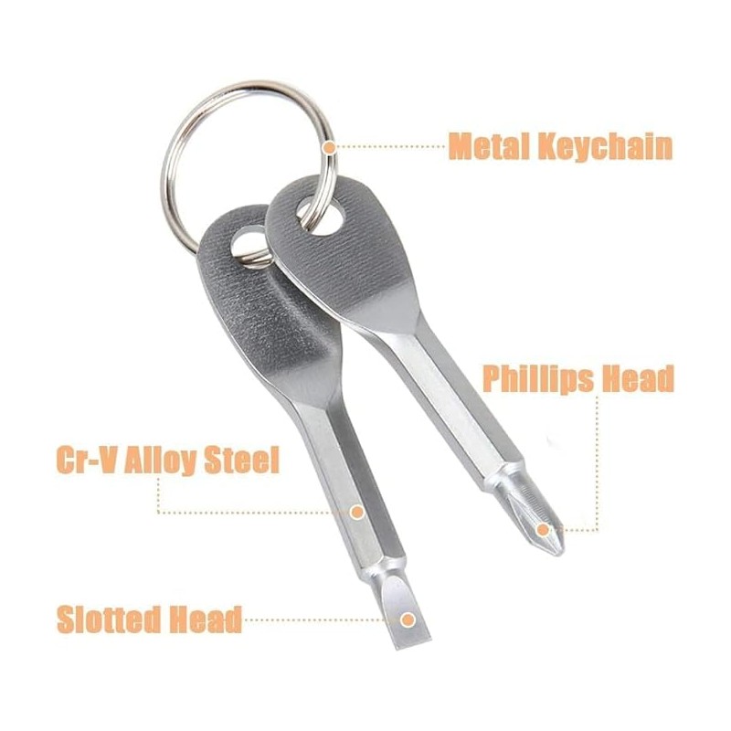 4 Pack Portable Keychain Screwdriver Stainless Steel Multi-Function Key Rings