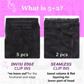 IDN BEAUTY 5+2 Invisi Edge Seamless Clip in Hair Extensions Human Hair Combo Pack, Body Wave 16 Inch 110g 5pcs Invisible Edge and 2pcs Seamless Clip ins for Black Women Natural Black No Leave Out
