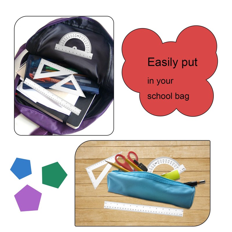 Thinp Set of 4 Rulers Set Geometry Set Plastic Math