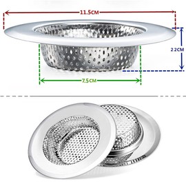 2 Pack Tomario Stainless Steel Kitchen Sink Strainer, Standard Sink Drain Protector Hair Catcher for Kitchen Bathroom Shower Kitchen Dishwasher Safe (External Diameter 11.5cm, Inner Diameter 7.5cm)