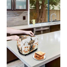 Toaster Dust Cover for Kitchen 2 Slice, Country Yak Cow Poppy Flower Watercolor Farm Garden Bread Maker Toasters Covers for Fingerprint Protector Washable Kitchen Small Appliance Cover 12x7.5x8in