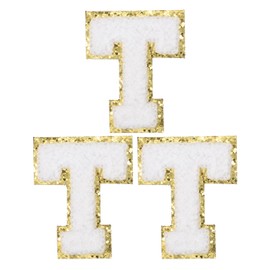 PATIKIL Iron on Letter Patches, 3 Pack Chenille Glitters Letter Patches Embroidered Patch for Repairing Jeans Clothing Bags Hats Shirts Craft, White, Alphabet T