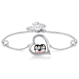YAFEINI Penguin Gifts For Women Girls Sterling Silver Heart Penguin Bracelet Cute Penguin Jewelry For Penguin Lovers Christmas Jewelry Gifts