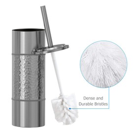 nu steel Hammer Detail Stainless Steel Toilet Brush with Covered Metal Case Finish Comes with a Complete Plastic Liner Inside to Prevent Dripping, Silver
