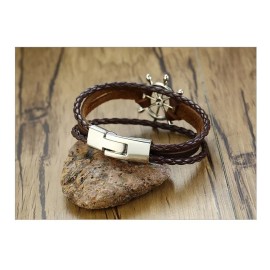 Jextech Pulsera De Timón De Acero Cuerda Cuero Genuino Vintage Retro