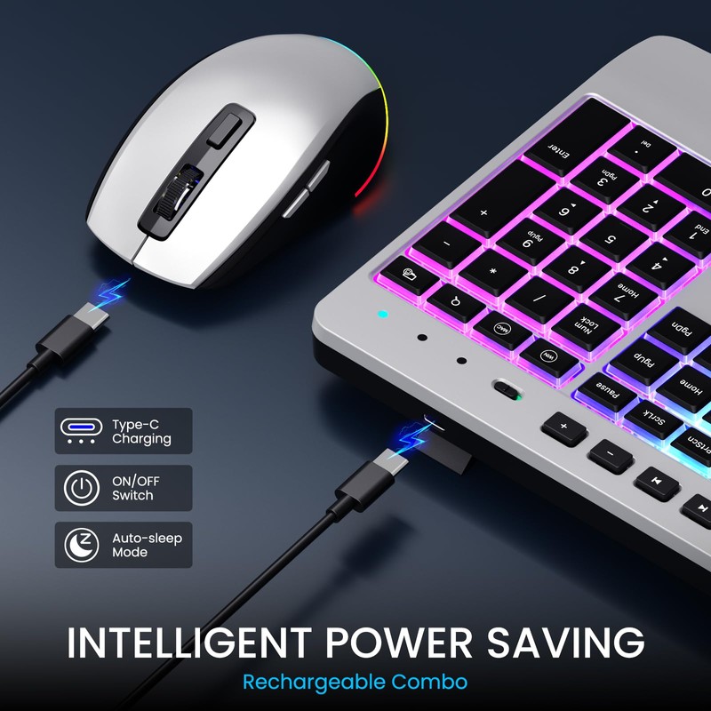 Silver Wireless Keyboard and Mouse Combo - Dual System RGB