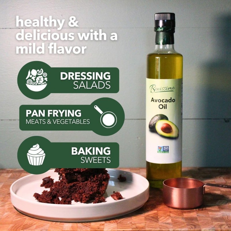 100% Pure Avocado Oil in Glass Bottle, Allergen-Free and Non-GMO,