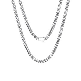 Richsteel Steel Chain Necklace For Men Women 5mm Wide Hip Hop Miami Cuban Link Chains