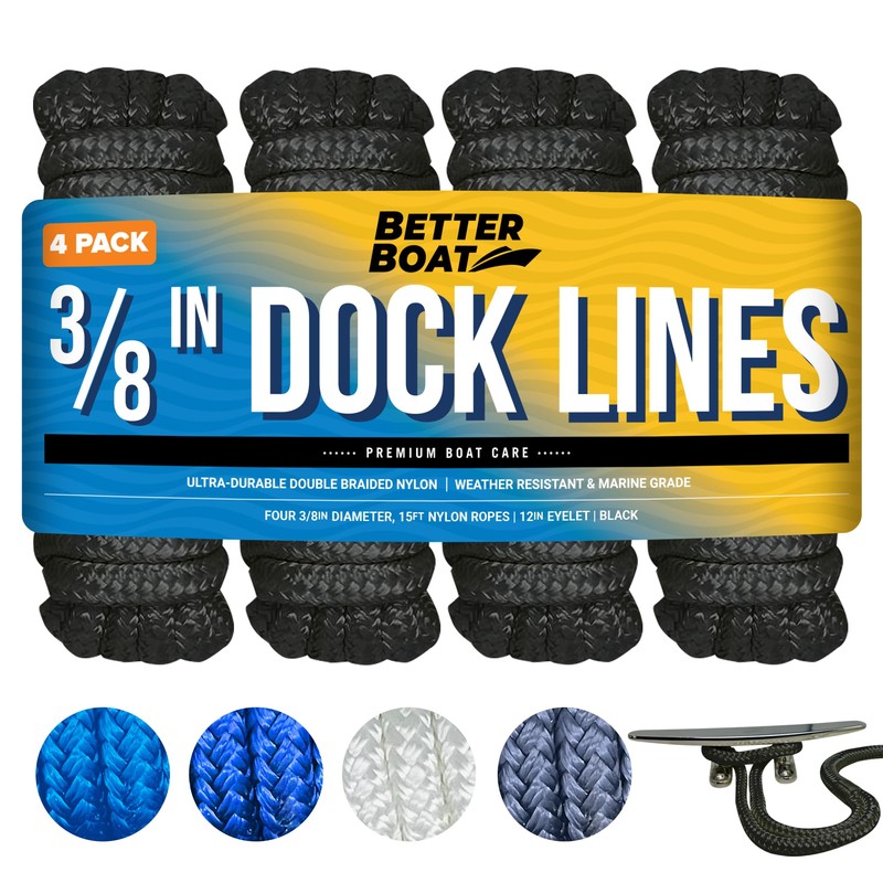 Dock Lines for Boats 3/8" x 15ft, 4 Pack Double