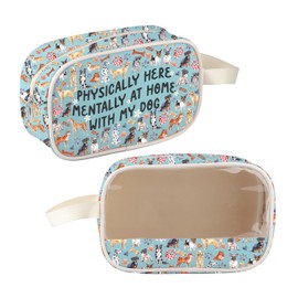 CMNIM Dogs Clear Cosmetic Bag Cute Dogs Lover Gifts Physically Here Mentally at Home with My Dog Travel Makeup Bag, 2578 My Dog Bag, Makeup Bag